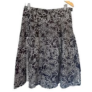 Floral Print Midi Skirt 8 Brown White A-Line Casual Flared Floral Boho Beachy